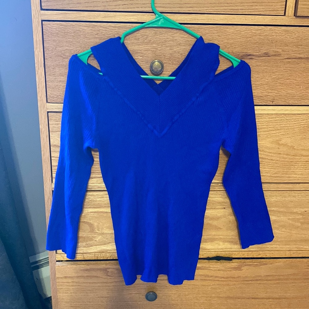 Women’s Cold Shoulder Sweater, Royal Blue, Size Small